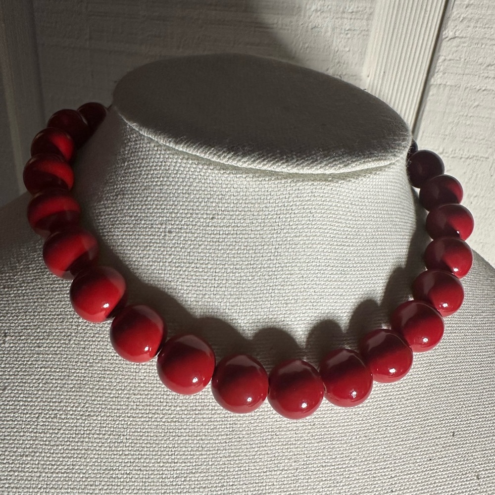 Red gumball style necklace with toggle clasp